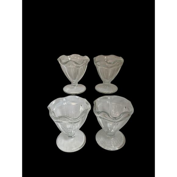 Vintage Ice Cream Sundae Dishes Clear Glass Footed Dessert Dishes Tulip Lot of 4 - Picture 2 of 12